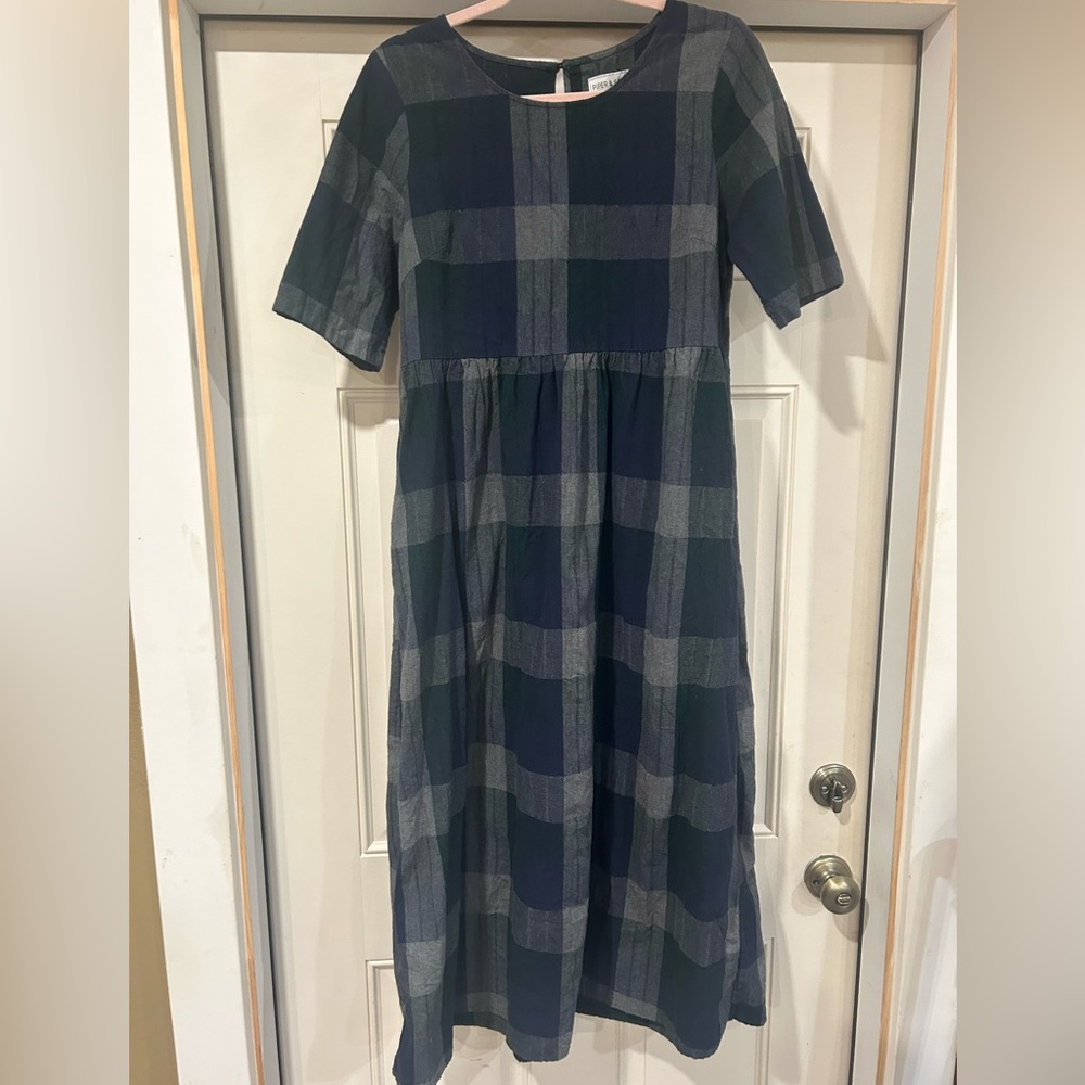 Piper & Scoot Blue Plaid Maxi Dress Size Medium